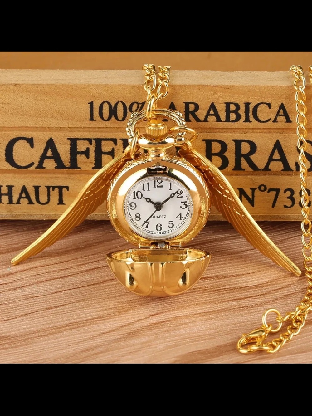 Gold Winged Pocket Watch Necklace for Women - Elegant Gold Finish